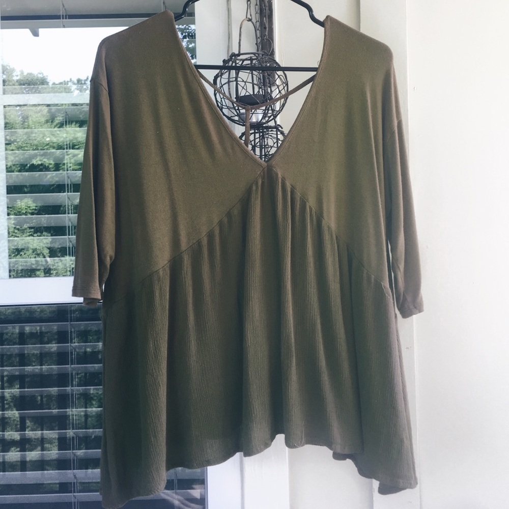 Olive Green Blouse • Open Back • Chic